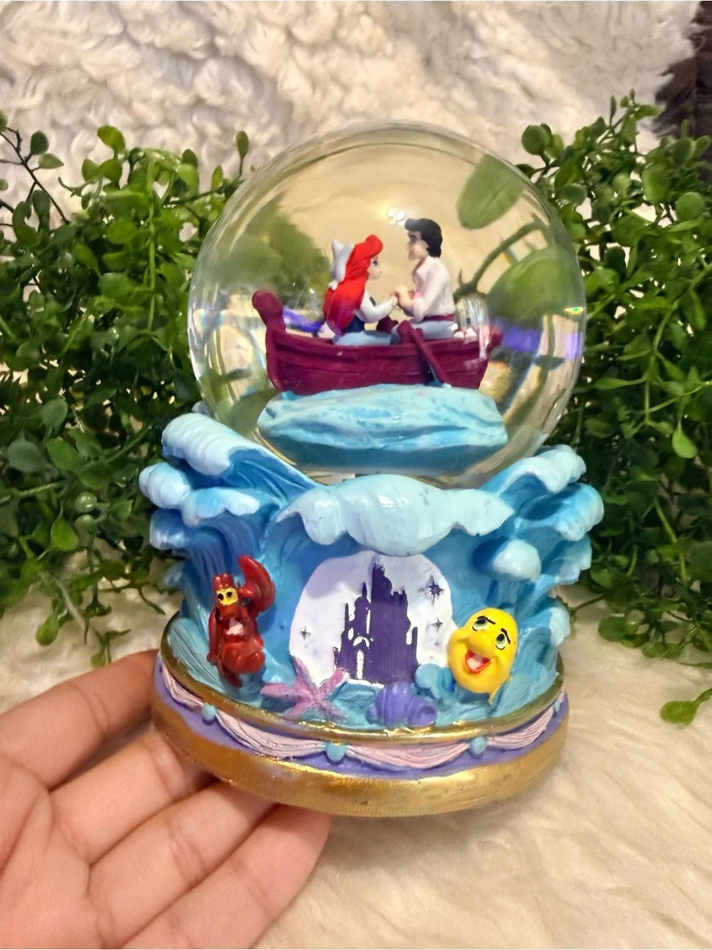 Disney Ariel & Eric Snow Globe with Red Boat and Blue Base